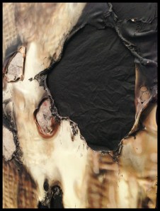 Alberto Burri, Combustione plastica (Plastic Combustion), 1958, Plastic, acrylic, burns on canvas. Museum of Contemporary Art, Los Angeles