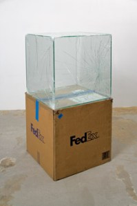 Walead Beshty, Fedex® Large Kraft Box ..., 2008-, laminated safety glass, silicone, metal, FedEx shipping box, packing tape, and accrued FedEx tracking labels, 20 x 20 x 20 inches